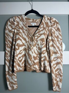 Nine West Cream & Tan Animal-Print Puff Sleeve Cardigan